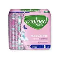 Прокладки Молпед анатомические c крылышками ночные 7шт Белый - фото