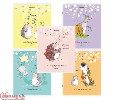 Тетрадь А5 48л. BRAUBERG скоба, клетка, обложка картон, Приключения Ёжика (микс в спайке), 404366 Микс - фото