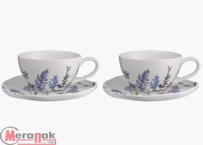 Набор чайных пар Floral, 250 мл, 2 шт, арт. LJ_SB_CU250 Белый - фото