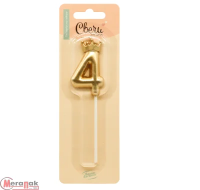 Свеча Цифра, 4 Корона, на шпажке, Золото, Металлик, 3,5*5,5 + 6,5 см, 1 шт. с держат., арт 803074 Золотой - фото