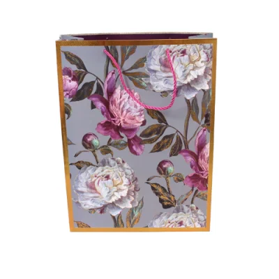 Пакет подарочный бумажный с ручками 26*32*12, арт. L339 Люкс цветы  - фото