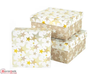 Коробка Золотые звезды, Белый, Металлик, 20*20*9,5 см, 1 шт Белый - фото