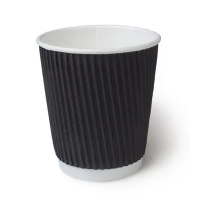 Стакан бумажный 250мл для горячего, черный рифленный 1/35, арт. 2047 Черный - фото
