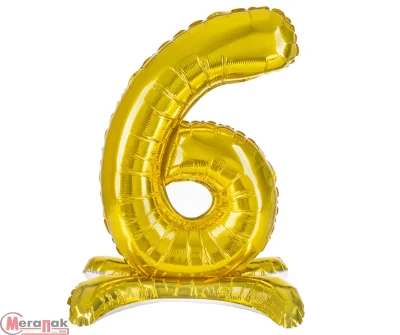 Шар фольга Falali (32''/81 см) Цифра, 6 на подставке, Золото, 1 шт. в уп.(надув воздухом) Золотой - фото
