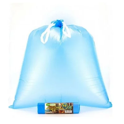 Мешки для мусора МИРПАК с завязками 60 литров, 10 шт. ПНД, синие, 15 мкм для среднетяжелого мусора Синий - фото