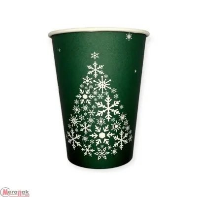 Стакан бумажный 350мл для горячего Новый Год Зеленый 50шт Зеленый - фото