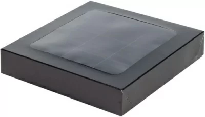 Коробка для конфет с пластиковой прозрачной крышкой 155*155*30мм черная (9 конфет), 5 шт Черный - фото