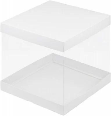 Коробка под торт с прозрачными стенками 235*235*220мм белая Белый - фото