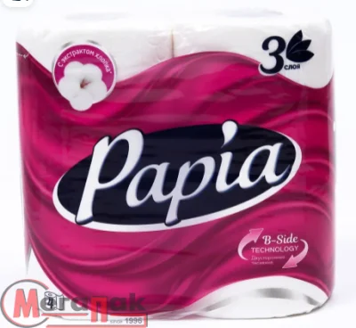 Туалетная бумага Папиа Белая 3сл 4рул целлюлоза Белый - фото