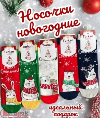 Носки TURKAN новогод. мишки, зайцы арт. 6902 Разноцветный - фото