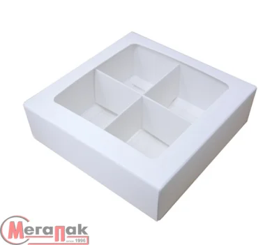 Коробка для конфет 4шт с вклеенным окном 120*120*30 мм (белая), 1 шт, 051080 (50) Белый - фото