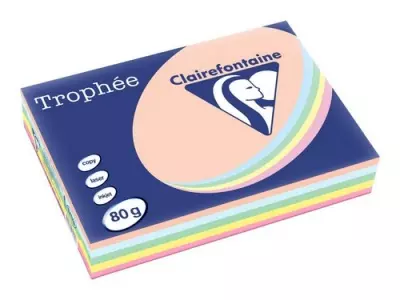 Бумага цветная для печати TROPHEE А4, 500л, ассорти Пастель Разноцветный - фото
