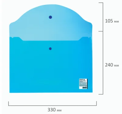 Папка-конверт с кнопкой STAFF А4 до 100 л прозрачная синяя 0,15 мм, 270470 Синий - фото
