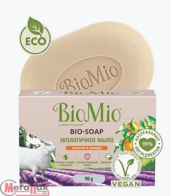 BioMio. Экологичное туалетное мыло. Апельсин, лаванда и мята, 90г (24) 520.04188.01 Персиковый - фото