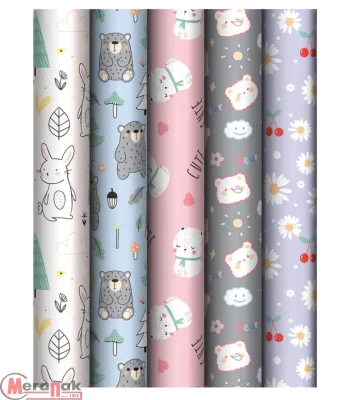 Бумага упаковочная глянцевая «Cute friends», 70*100 см, 80г/м2, MESHU, ассорти, 5 дизайнов, 372614 Микс - фото