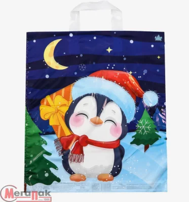 50штСумка-пакет 42*38 с петлев. ручкой Новый год Синий - фото