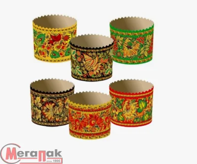 Форма бумаж.круг.д/кулича 100мл(70*60) А5 цветная Пасха Микс - фото