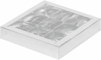 Коробка для конфет с пластиковой прозрачной крышкой 155*155*30мм серебро (9 конфет), 5 шт Серебро - фото