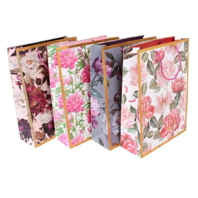 Пакет подарочный бумажный с ручками 26*32*12, арт. L339 Люкс цветы  - фото