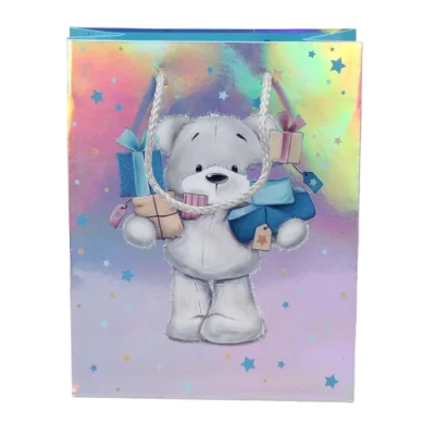 Пакет подарочный бумажный с ручками 31*42*12, арт. L616 Люкс галограм.медведи  - фото