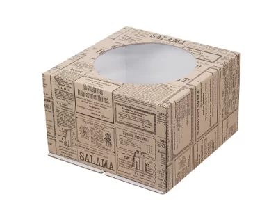 Коробка для торта с окошком 300*300*190мм гофрокартон "Газета"  - фото