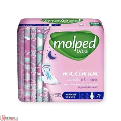 Прокладки Молпед анатомические c крылышками ночные 7шт Белый - фото