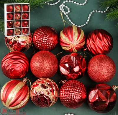 Набор шаров 12штук 6см (красный микс) 5617  - фото