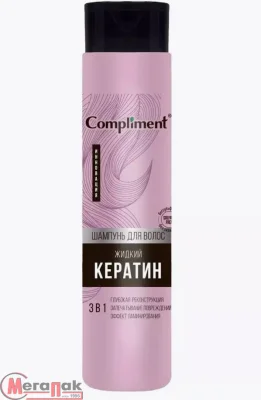 Шампунь для волос 3 в 1 эф.ламинирования,ТМ Compliment ЖИДКИЙ КЕРАТИН глубокая реконструкция 335 мл  - фото