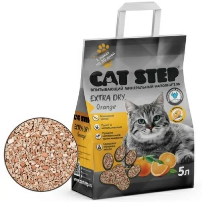 Наполнитель впитывающий минеральный CAT STEP Extra Dry Orange, 5л  - фото