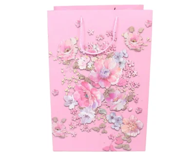 Пакет подарочный бумажный с ручками 36*54*30, арт. L672 Люкс цветы Разноцветный - фото