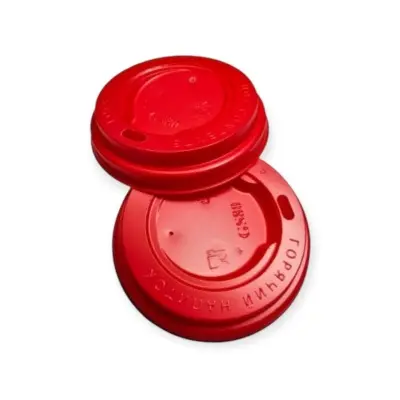 Крышка для стакана бум. 250-300мл. красная с открыв. питейником D80 100шт Красный - фото