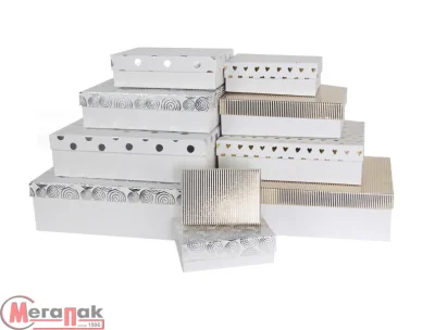 Коробка Белая Классика, Белый/Золото/Серебро, Металлик 27,5*19,5*7 см Белый - фото