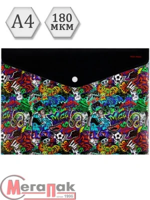 Папка-конверт на кнопке А4, 180мкм, MUSIC, арт. ПК-3032  - фото