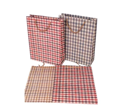 Пакет подарочный бумажный с ручками 45*31*19 крафт клетка, арт. L506  - фото