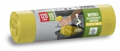 Мешки для раздельного мусора 120 литров Anna Zaradna для металла и пластика, 10 шт Желтый - фото