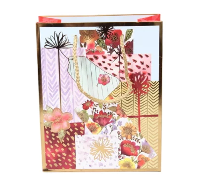 Пакет подарочный бумажный с ручками 26*32*15, арт. L609 Люкс цветы/шары  - фото