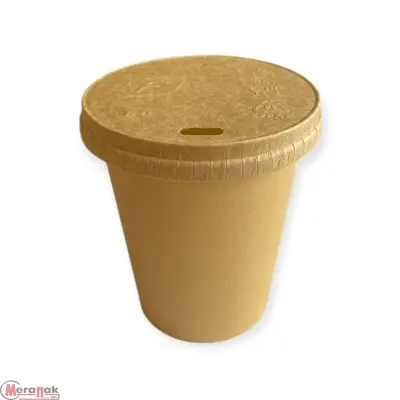 Комплект: Стакан бум. 250мл Крафт+Крышка бум Крафт D-80мм+Трубочка бум.крафт 6*197мм 5штук Коричневый - фото