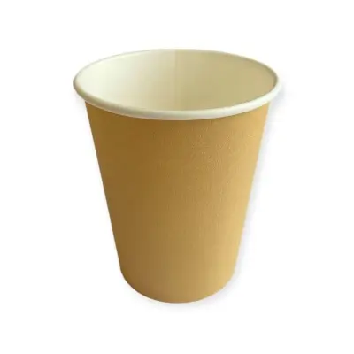 Комплект: Стакан бум. 250мл Крафт+Крышка бум Крафт D-80мм+Трубочка бум.крафт 6*197мм 5штук Коричневый - фото