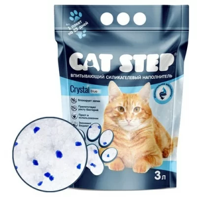 Наполнитель впитывающий силикагелевый CAT STEP Crystal Blue, 3л Белый - фото