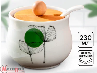 Сахарница керамическая «Листья», 230 мл, цвет белый Белый - фото