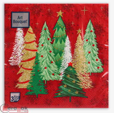 Салфетки бум. Bouquet 33*33, 3сл 20шт "Ели в красном" Красный - фото