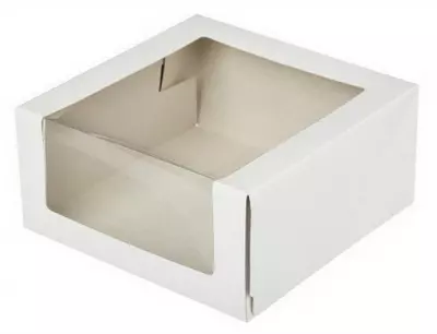 Коробка картонная белая с окном с крышкой для торта 225*225*110 Pasticciere Белый - фото