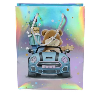 Пакет подарочный бумажный с ручками 18*23*12, арт. L614 Люкс галограм.медведи  - фото