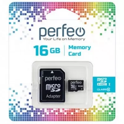 Карта памяти Perfeo microSD 16GB High-Capacity (Class 10) с адаптером PF16GMCSH10A  - фото