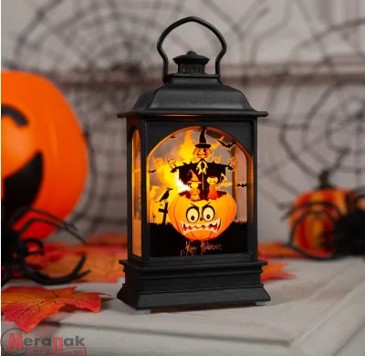 Светодиодная фигура «Фонарь с тыквой» 7 × 12.5 × 4 см, пластик, батарейки AG13х3, свечение тёплое белое, арт. 6913849 Черный - фото