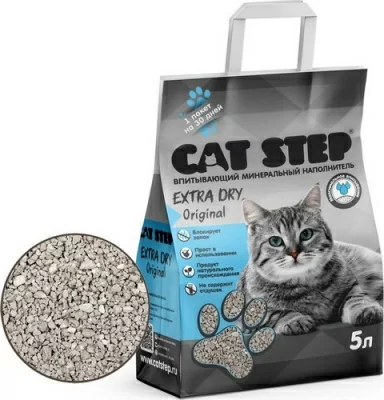 Наполнитель впитывающий минеральный CAT STEP Extra Dry Original, 5л Серый - фото