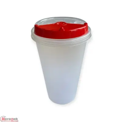 Комплект Стакан 500мл ПП Д90 (1021П) + Крышка для стакана ПП Д90 (3004К/ПК) с заглуш проз/красн, 5шт Прозрачный - фото