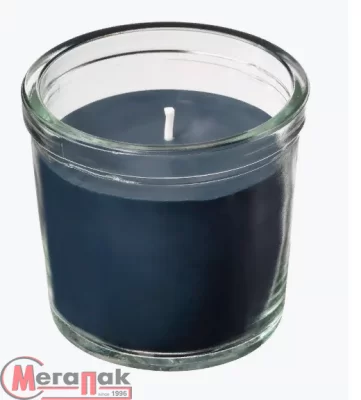 Ароматическая свеча в стакане,Ветивер и герань/черный и бирюзовый,20 часов, ФРУКТСКОГ FRUKTSKOG (20) Тёмно-синий - фото