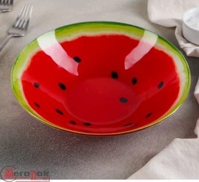 Салатник стеклянный Доляна «Сладкий арбуз», 920 мл, d=22 см, цвет красный 4540993 (24) Красный - фото