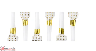 Карнавальные язычки гудки, Горошек, Белый/Золото, Металлик, 6 см, 6 шт. в упак., 6232266  - фото